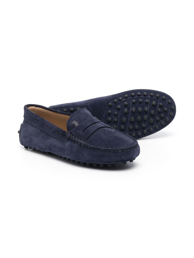 Shop Tod's Embroidered-logo Loafers In Blue