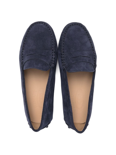 Shop Tod's Embroidered-logo Loafers In Blue