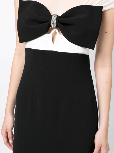 Shop Self-portrait Bow-detail Two-tone Midi Dress In Black