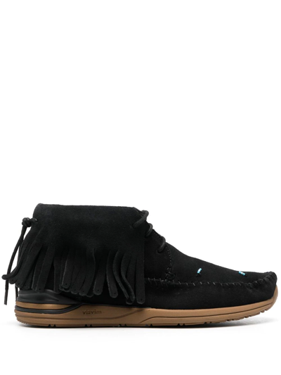 Shop Visvim Fbt Fringe-trim Ankle Boots In Black