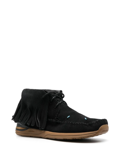 Shop Visvim Fbt Fringe-trim Ankle Boots In Black