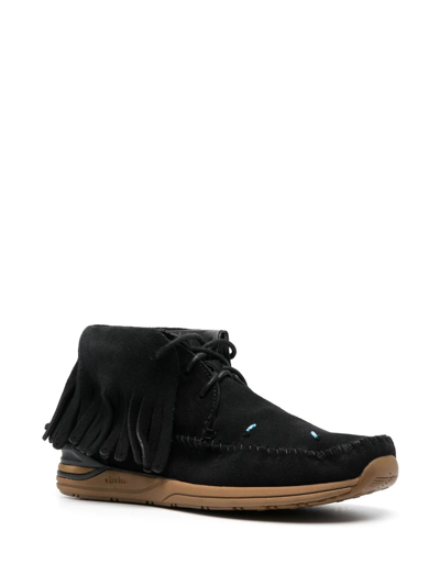 Visvim Fbt Shaman-folk Fringed Beaded Suede Boots In Black
