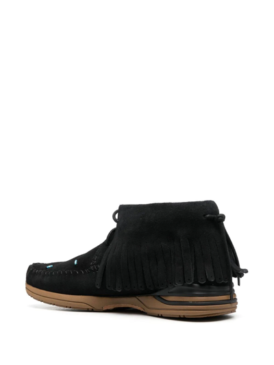 Shop Visvim Fbt Fringe-trim Ankle Boots In Black