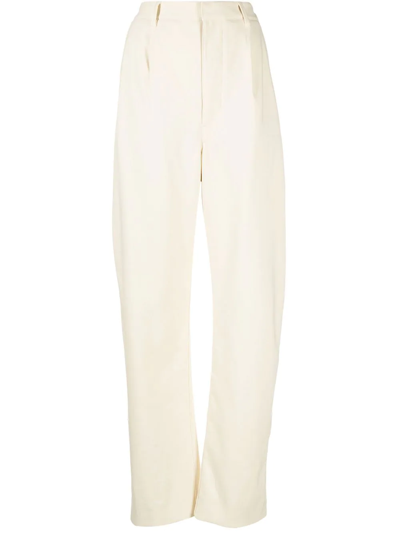 Shop Lemaire Straight-leg Cotton-blend Trousers In White