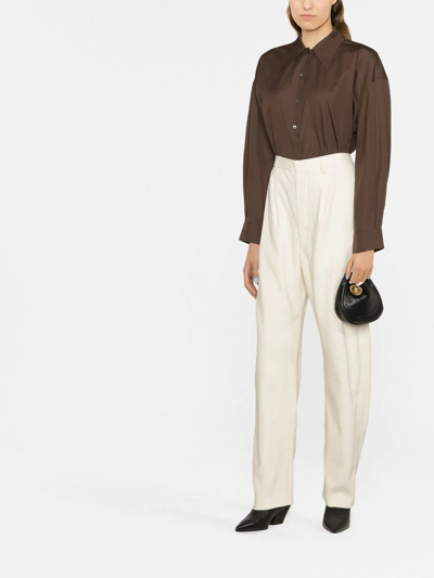 Shop Lemaire Straight-leg Cotton-blend Trousers In White