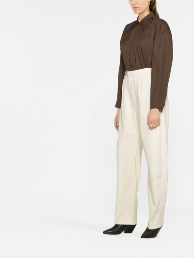 Shop Lemaire Straight-leg Cotton-blend Trousers In White