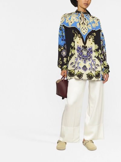 Etro Ornamental Print Silk Blouse In Black
