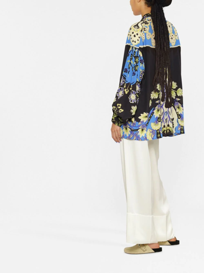 Etro Ornamental Print Silk Blouse In Black