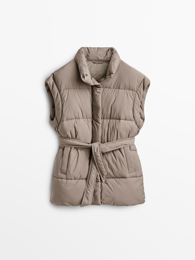 Massimo Dutti Quilted Gilet With Belt In Grey | ModeSens