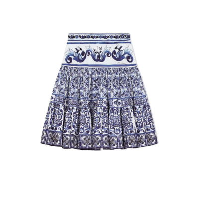 Shop Dolce & Gabbana Blue Majolica Print Maxi Skirt