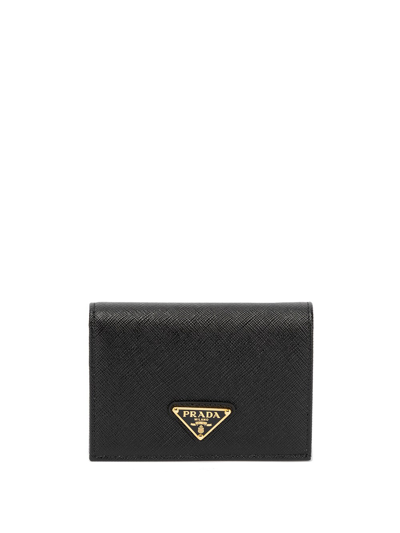 Prada Textured Wallet Cardholder Fold Over Design In Nero