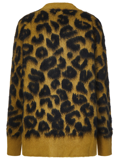 Attico Leopard-print Wool-blend Cardigan In Yellow