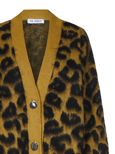 Attico Leopard-print Wool-blend Cardigan In Yellow