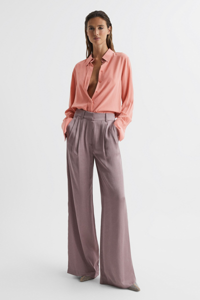 Shop Reiss Eden - Pink Petite Matte Silk Tunic Shirt, Us 2