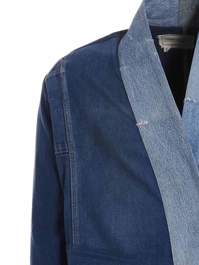 Shop Greg Lauren Denim Mixed Long Coat In Blue