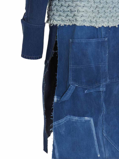 Shop Greg Lauren Denim Mixed Long Coat In Blue