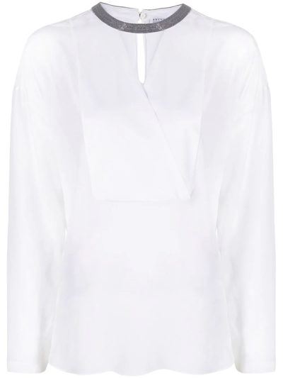 Shop Brunello Cucinelli White Silk Blouse In Bianco