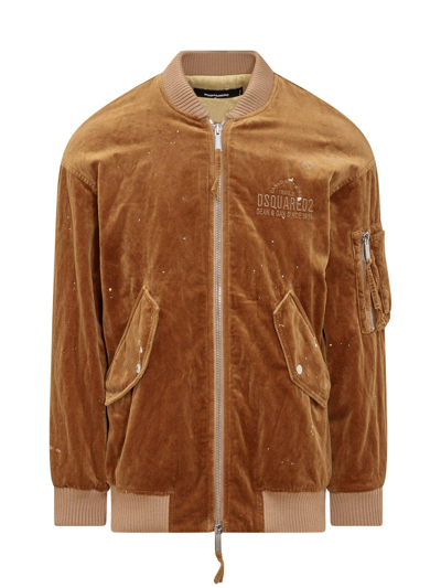 Shop Dsquared2 Logo Embroidered Zipped Bomber Jacket In Moss