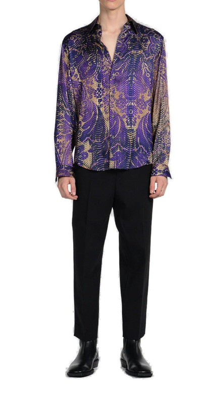 Shop Just Cavalli Printed Buttoned Shirt In Purple