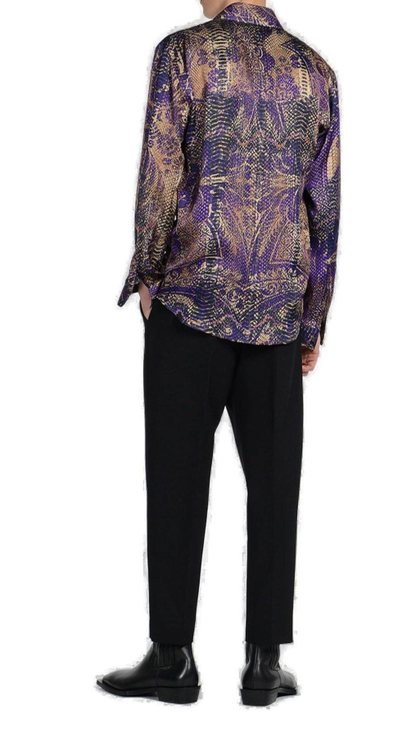 Shop Just Cavalli Printed Buttoned Shirt In Purple