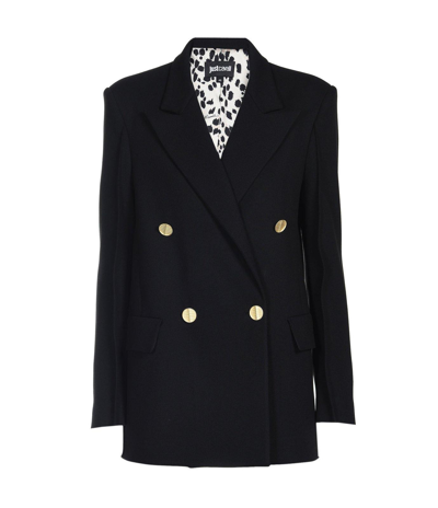 Shop Just Cavalli Double-breasted Long-sleeved Blazer In Black