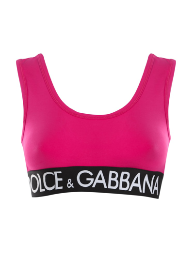 Dolce & Gabbana Capri Cropped Logo-hem Top In Ciclamino
