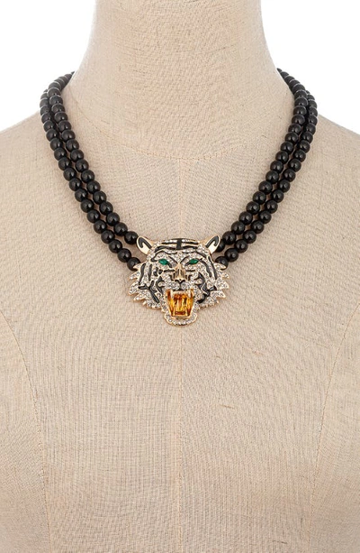 Eye Candy Los Angeles Tiger's Head Statement Necklace In Black