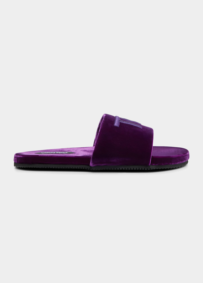 Shop Tom Ford Men's Harrison Tf-logo Slippers In Purple