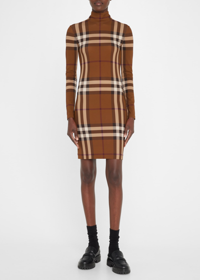Shop Burberry Gemma Check-print Dress In Dark Birch Brown