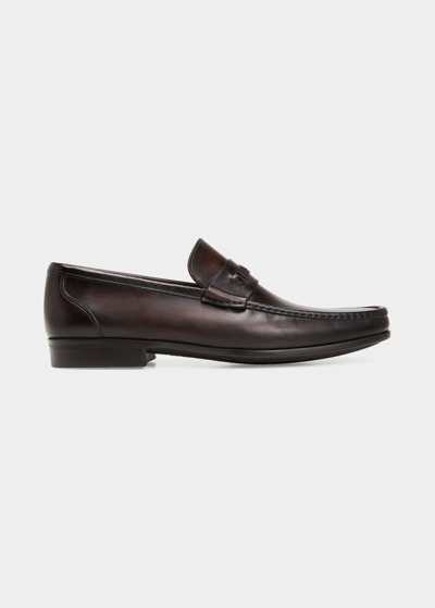 Shop Bergdorf Goodman Men's Daren Leather Moccasin Loafers In Brown