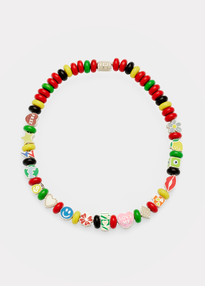 Shop Lauren Rubinski Enameled Silver Donuts And Charm Necklace In Multi