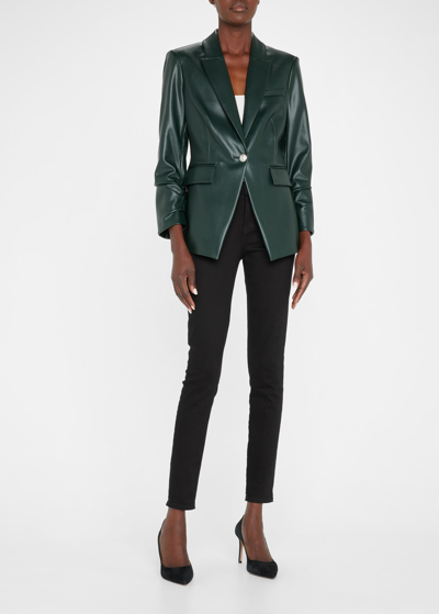 Shop Veronica Beard Hollis Single-breasted Faux Leather Dickey Jacket In Emerald