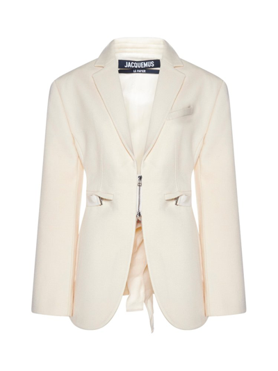 Shop Jacquemus Le Filu Fitted Belted Jacket In Beige