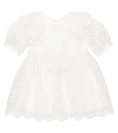 Shop Stella Mccartney Baby Embroidered Silk Dress In White