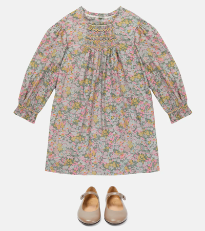 Bonpoint Divine Floral Cotton Dress In Vert De Gris
