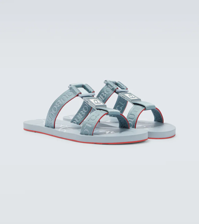 Shop Christian Louboutin Surf Jacquard Sandals In Zinc