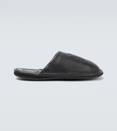 Shop Amiri Logo Leather Slippers In Black
