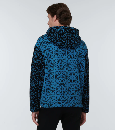 Shop Loewe Anagram Jacquard Fleece Jacket In Black/turquoise