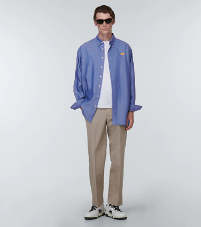 Shop Acne Studios Embroidered Shirt In Dusty Blue