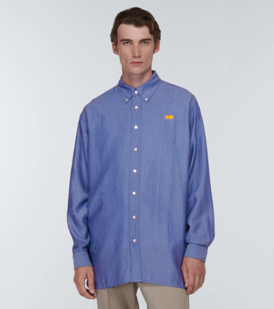 Shop Acne Studios Embroidered Shirt In Dusty Blue
