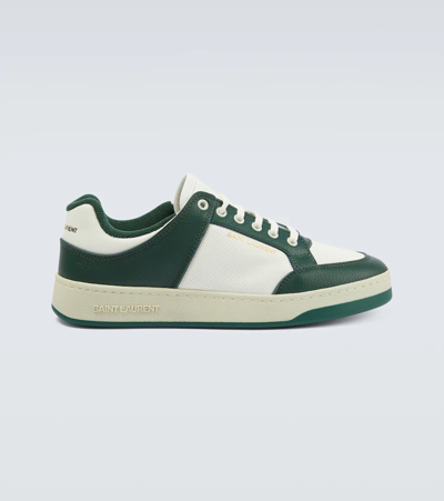 Shop Saint Laurent Sl/61 Leather Low-top Sneakers In Coffe White / Dark Green