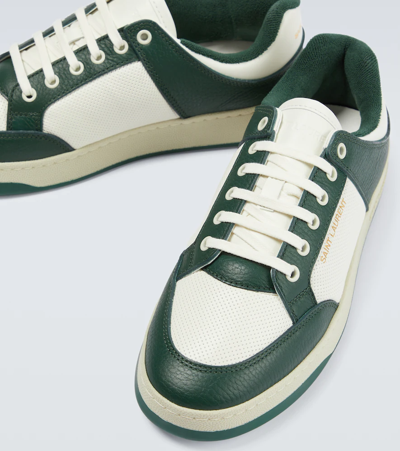 Shop Saint Laurent Sl/61 Leather Low-top Sneakers In Coffe White / Dark Green