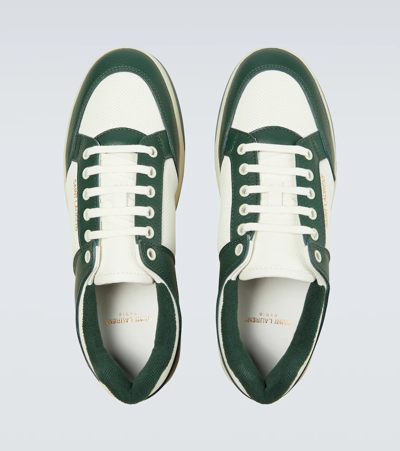 Shop Saint Laurent Sl/61 Leather Low-top Sneakers In Coffe White / Dark Green