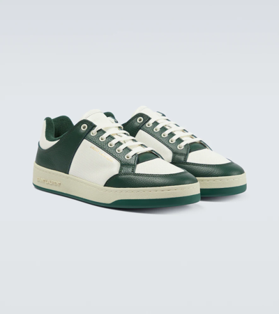 Shop Saint Laurent Sl/61 Leather Low-top Sneakers In Coffe White / Dark Green