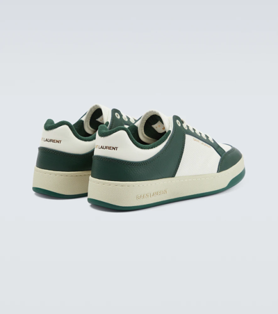 Shop Saint Laurent Sl/61 Leather Low-top Sneakers In Coffe White / Dark Green