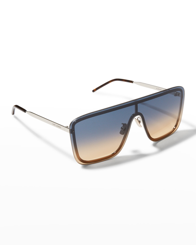 Shop Saint Laurent Mask Shield Mirrored Sunglasses In Shiny Silver