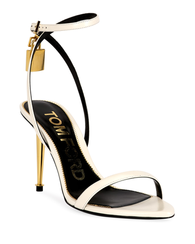 Shop Tom Ford Lock Leather Sandals In Chalk