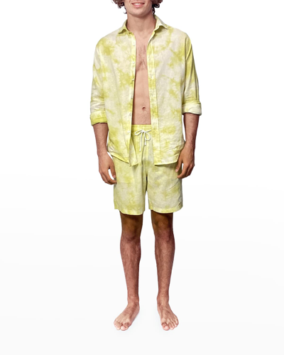 Shop Siamo Verano Men's Relaxed Fit Tie-dye Linen Sport Shirt In Lime