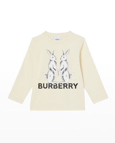 Shop Burberry Girl's Hare Logo-print T-shirt In Warm Ivory