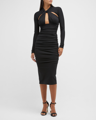 Shop Dolce & Gabbana Twist-cutout Ruched Midi Dress In Black